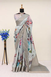 Handloom Silk Pista Pashmina Digital Print Saree With Unstiched Blouse Piece-MWPK-296-PISTA